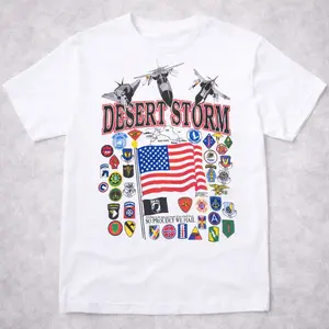 Menswear Short-Sleeve Round Neck T-Shirt - 1991 Vintage Operation Desert Storm Made in USA, Military Graphic Tee (Size Medium), Gulf War Veteran Pride Patriotic Casual Streetwear Top