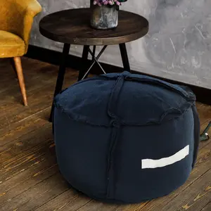 Buckhead Handmade Contemporary Solid Round Indoor/Outdoor Small Pouf Ottoman, Navy Blue