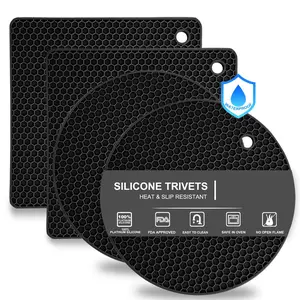 4 Pack Silicone Trivet Mats BPA Free - Heat Resistant Thicken Pot Holders, Multipurpose Hot Pads Non-Slip for Kitchen Potholder, Hot Dishes, Jar Opener, Spoon Rest, Drying Mat