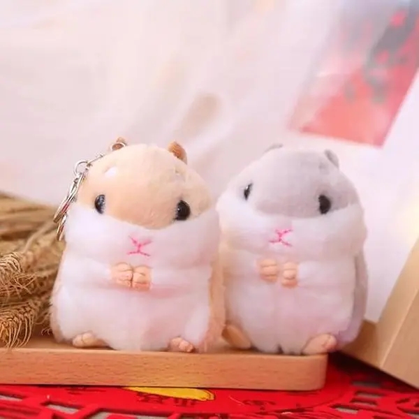 2pcs (Brown/Grey) Hamster Shape Soft Plush Keychains with Clip & Removable Loop, 10x8cm/3.9x3.1in Stuffed Keyring Pendants, Purse Backpack Handbag Charms, Home Improvement Gift Ideas