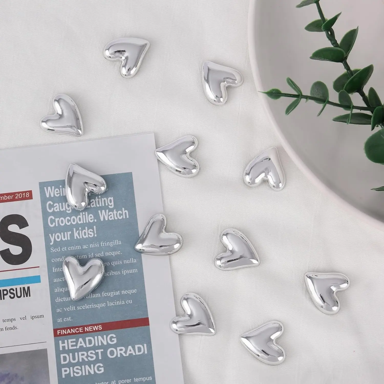 10pcs Resin Silver Color Heart Fridge Magnets, Refrigerator Decorating Magnet, Cute Decorative Set for Home Kitchen Office Whiteboard, Party Gift Idea, Magnetic Refrigerator Magnets
