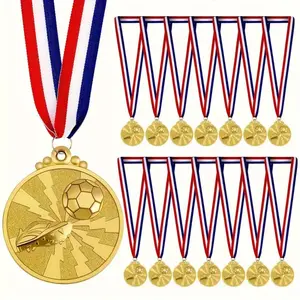 10 Pcs Soccer Medals for Kids, Metal Soccer Trophies with Ribbons, Bulk Award Prizes for Sports Teams, Party Favors