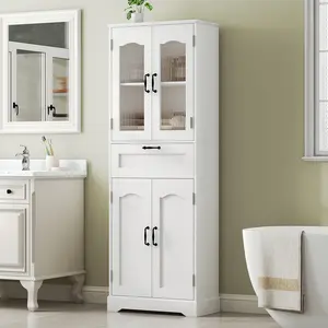 HOOBRO Freestanding Bathroom Cabinet with Reeded Glass Cabinet Doors, Large Storage Organizer with Deep Drawer & Anti-Tip Kit for Bathroom, Laundry Room, White #SpringSale #BigSpringSale