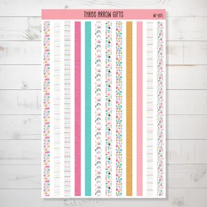 Three Arrow Gifts Washi Tape Sticker Kit - Sticker Sheet - Tiny Retro Washi Stickers - Thin Washi Sticker Strip Set of 12