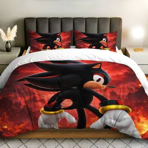 3PCS Duvet Cover Set, 1 Duvet+2 Pillowcases(Without filler), Dark Anime Hero Gaming Red theme, Christmas bedding set, Cozy Gaming Room  Bedroom Decor Teen Hangout Dormitory.