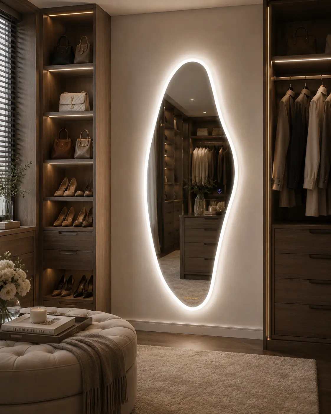 67*24in Explosion-Proof Durable Irregular Tempered Glass LED Light Full-Length Mirror - Touch Sensor Control, 3-Color Dimmable Lights, Adjustable Brightness, Wall-Mounted Modern Bathroom Vanity Mirror for Home Decor