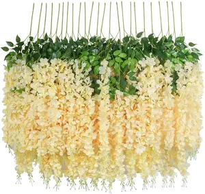 12-Piece PVC Vine-Shaped Artificial Decorative Flowers Set - Champagne Silk Wisteria Hanging Vines, Lightweight Aesthetic Whimsy Home Decor Ornaments for Home Party, Wedding DIY Supplies (Photo-Ready), Aesthetic Room Decor, Whimsy Decor