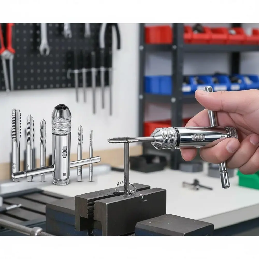 Professional T-Handle Tap Wrench Set 6pc, M3 to M8 Metric Thread Taps, High-Strength Durable Threading Tools with Non-Slip Grip. For Precision Machining, Automotive Repair, Industrial Maintenance & DIY Projects.