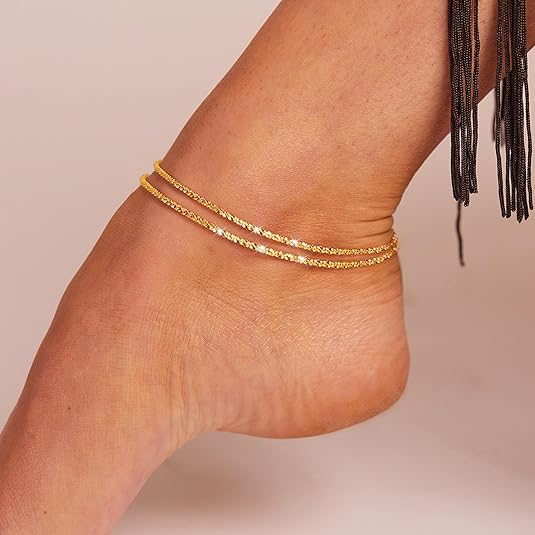 Womens Gold Ankle Bracelet, Adjustable Chain Set, Petite and Cute, Perfect for Summer Wear, Ideal as Summer Waterproof Barefoot Jewelry or Gift Waterproof Layered Anklets for Women, Cuban Link Anklet Set, Boho Summer Beach Vacation Daily Wear Jewelry Gift Womens Gold Ankle Bracelet, Adjustable Chain Set, Petite and Cute, Perfect for Summer Wear, Ideal as Summer Waterproof Barefoot Jewelry or Gift Waterproof Layered Anklets for Women, Cuban Link Anklet Set, Boho Summer Beach Vacation Daily Wear Jewelry Gift