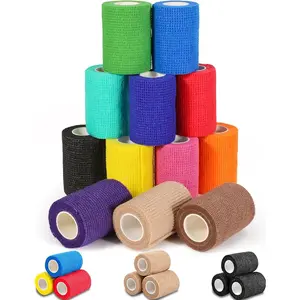 12 Pack Self Adhesive Bandage Wrap, 3" X 5 Yards Elastic Cohesive Bandage Wrap, Vet Wrap, Ankle Tape, Tattoo Grip Tape Wrap, Color Athletic Tape
