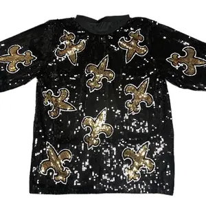 New Orleans Saints Ladies Black and Gold Sequin Dress - Fleur-De-Lis Sequin Jersey Dress