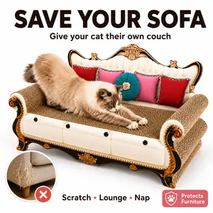 Cat Sofa Scratcher Bed, 2-in-1 Cardboard Cat Couch with Large Scratch Area, Scratch Lounge Nap & Protect Furniture for Indoor Cats