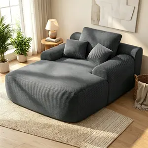 [Bellemave]Convertible Chaise Lounge Chair Plush with Wide Armrest & Throw Pillows, Cozy Boneless Sleeper Sofa Bed Armchair, for Living Room, Bedroom, No Assembly Required,Corduroy-Grey