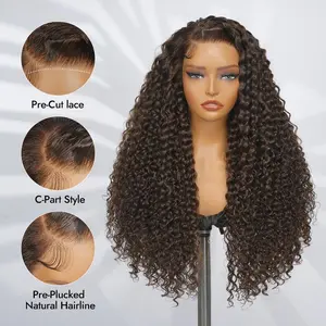 Deep Wave Dark Brown 13x4 Lace Frontal Wig Side Part Human Hair Wigs Lace Frontal Wigs Pre Plucked With Baby Hairir