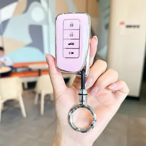 for Lexus Key Fob Cover White Gold Soft TPU 4 Button Car Keys Case Shell Full Protector Bling Keychain for Lexus NX RX GS IS ES LS RC Smart Keys Accessories Girly Women Cute