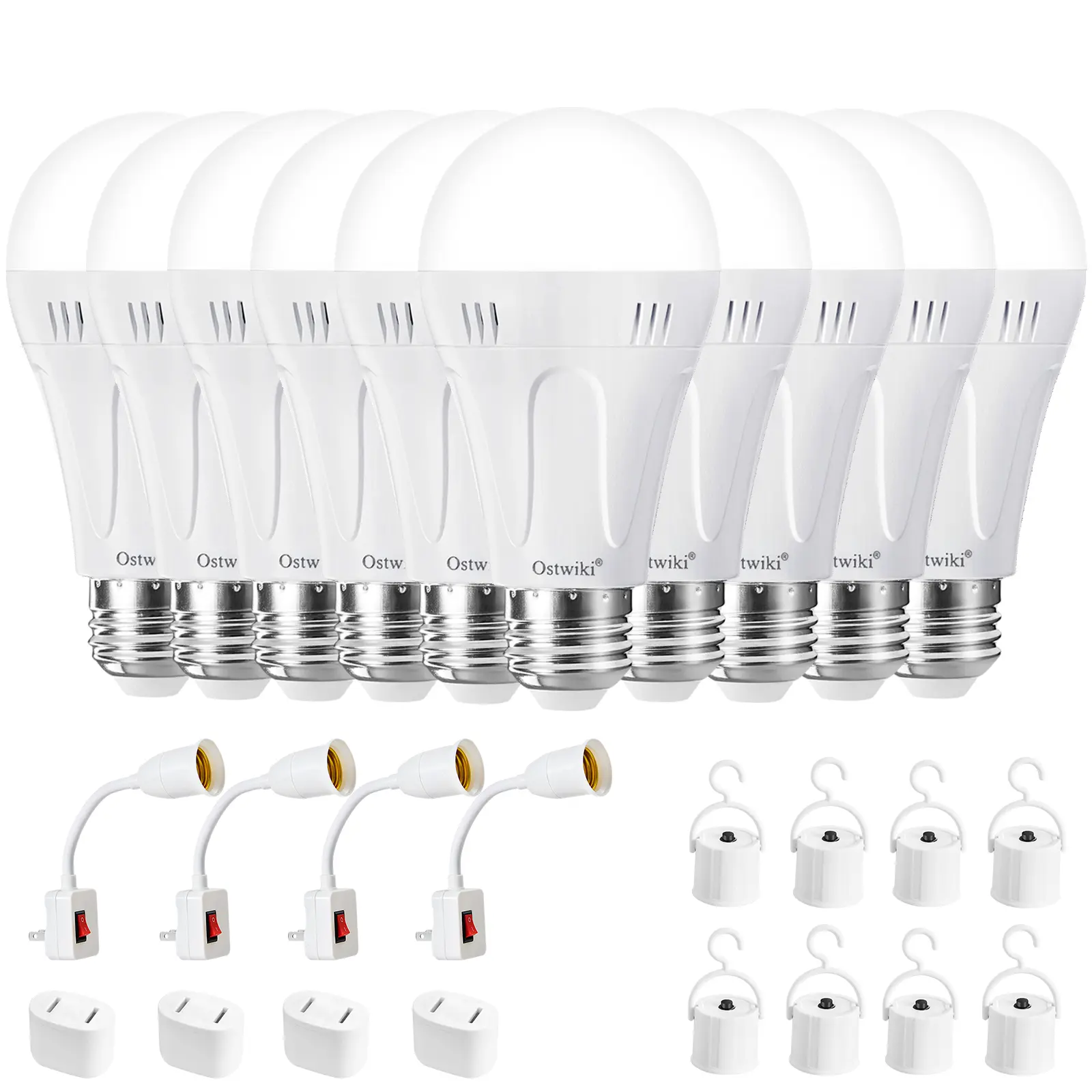 OSTWIKI Rechargeable Emergency A19 E26 LED Light Bulbs, 9W Energy-Saving LED Bulbs with Battery Backup, 6500K Cool White & 3000K Warm White, for Power Outages, Camping, Home Lighting, Portable Father's Day Gift