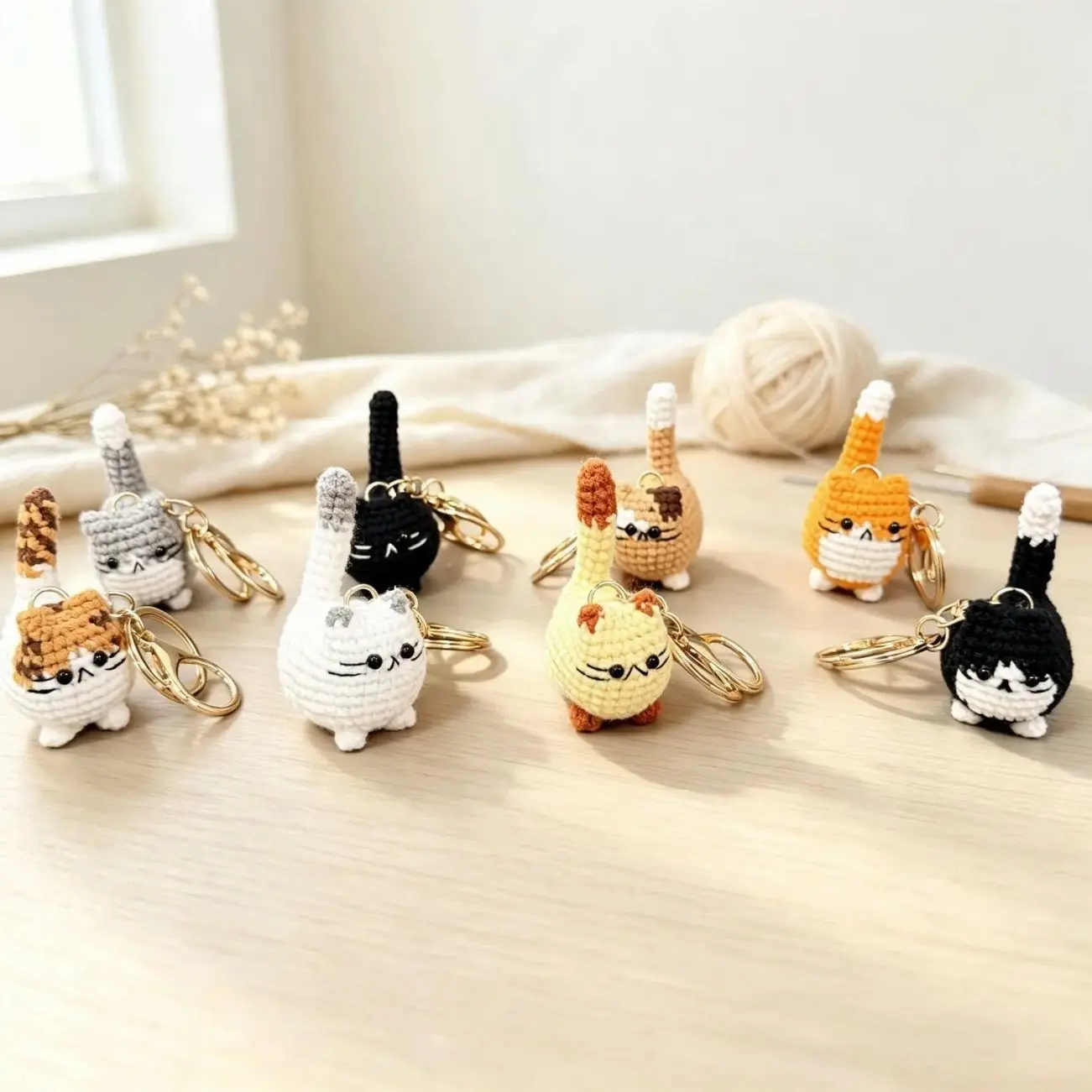 Handmade Crochet Mini Cat Keychain – Cute Amigurumi Cat Bag Charm, Small Yarn Cat Gift, Adorable Animal Accessory
