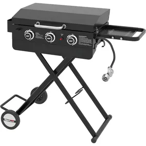PD3001 3-Burner Propane Gas Griddle with Collapsible Stand, 23-Inch Portable Griddle with Side Table & 314 Sq. In. Cooking Area for Camping, Tailgating, Backyard & Patio, Black