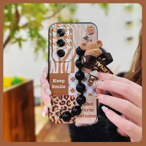 Cartoon cute Phone Case For OPPO Reno12 Pro 5G Global Back Cover Simplicity Bear bracelet Dirt-resistant Skin-friendly feel Black pearl pendant soft case protective case silicone