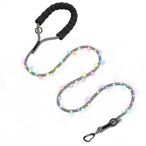 PetBonus 5 FT LED Dog Leash, Rechargeable Light Up Rope Dog Lead, 3 Lighting Modes, Thick Soft Padded Handle, Safer Night Walking for Small Medium Dogs