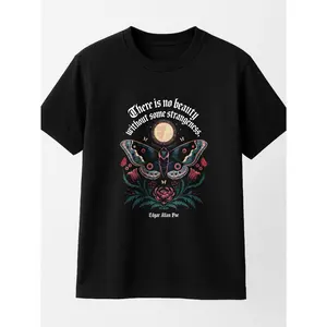 Edgar Allan Poe Quote Butterfly Moon Design Black T-Shirt For Everyday Wear Personalized Unisex Women's Top All Season Comfortable Breathable Short Sleeve Tee Suitable For Any Outfit Made In Usa