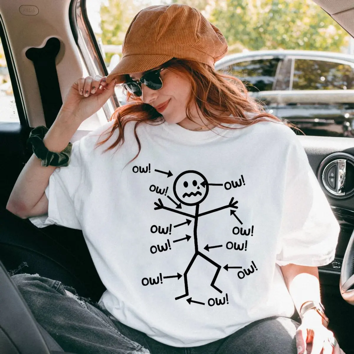 Medical Joke T Shirt, Funny Stick Figure Pain Shirt, Ow Ow Ow Physical Therapy Tee, Chronic Pain Awareness Gift, Massage Therapist Humor Tee, Unisex Long Sleeve Crewneck Tee, Classic Streetwear