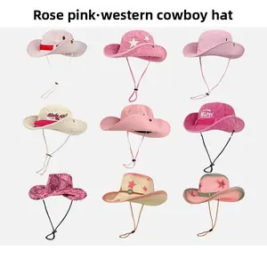 Women's Pink Western Cowboy Wide Brim UV Protection Bucket  - Sweet-Cool Spring-Summer Style, Ideal for Outdoor Mountaineering, Camping, Country Western , Cowboy hat