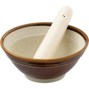Japanese Mortar and Pestle Suribachi Set Wooden Pestle and Mortar for Crushing Sesame Seeds Garlic and Herbs Ceramic Mortar Bowl Herb Grinder