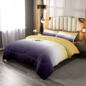 Ombre Comforter Set,Purple White Yellow Bedding Set,Colorful Gradient Down Comforter,Modern Abstract Quilt Duvet Insert