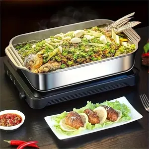 Heavy Duty Stainless Steel Baking Pan - Non-Stick Rectangular Roasting Dish, Rust-Resistant & Heat-Resistant for Oven, Stove, Grill, Steamer