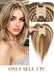 Balayage Women's Glueless Premium Human Hair Topper, 5x9cm Small Hair Base Net, 8-14 Inches Straight Clip In, No Bangs, for Women to Cover Hair or Light Hair Loss, Natural Appearance