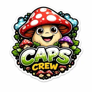 Caps Crew - Fun Mushroom Design Sticker with Cartoon Character, Perfect for Kids and Gift Lovers, Ideal for Personalization and Decor
