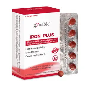 Gynable Women’s Iron Supplement for Anemia & Iron Deficiency, 18mg SunActive Patented Slow Fe, 80mg Vitamin C, B6 B12 Folate, Made in Italy, Supports Blood Health for Pre-Conception, Pregnancy & Lactation, 20 Count Slow Release Iron Pills MothersDayGift