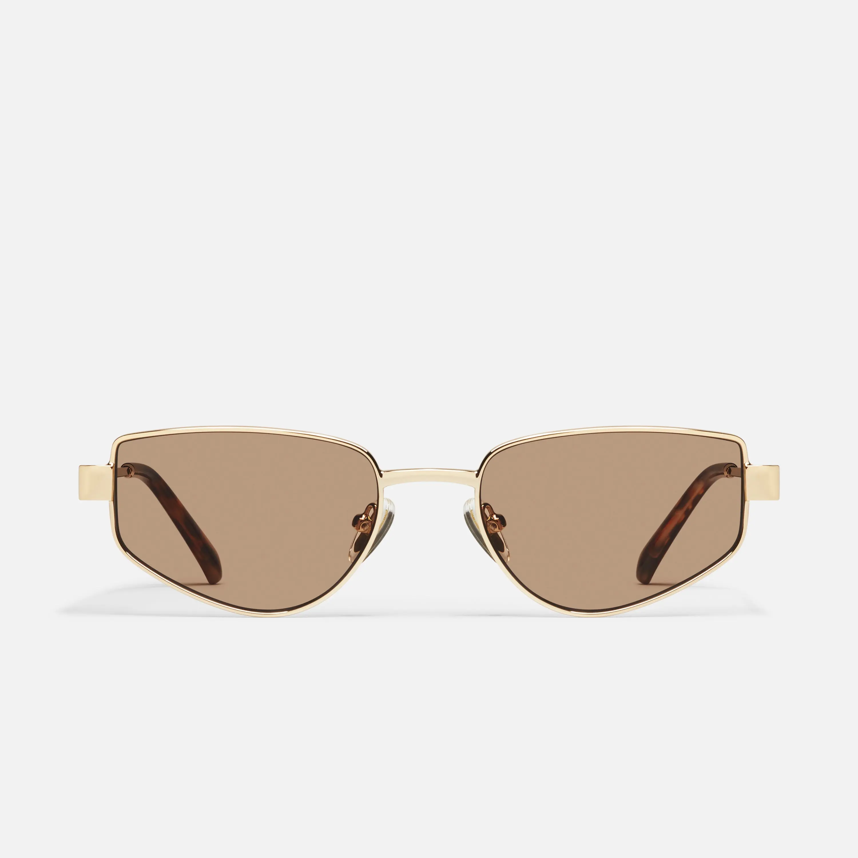 QUAY - HIT SINGLE Narrow Rectangle Geometric Metal Sunglasses with Adjustable Silicone Nose Pads and Beveled Metal Rim
