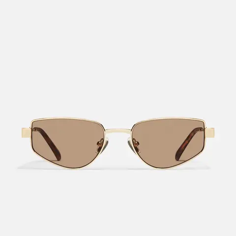 QUAY - HIT SINGLE Narrow Rectangle Geometric Metal Sunglasses with Adjustable Silicone Nose Pads and Beveled Metal Rim