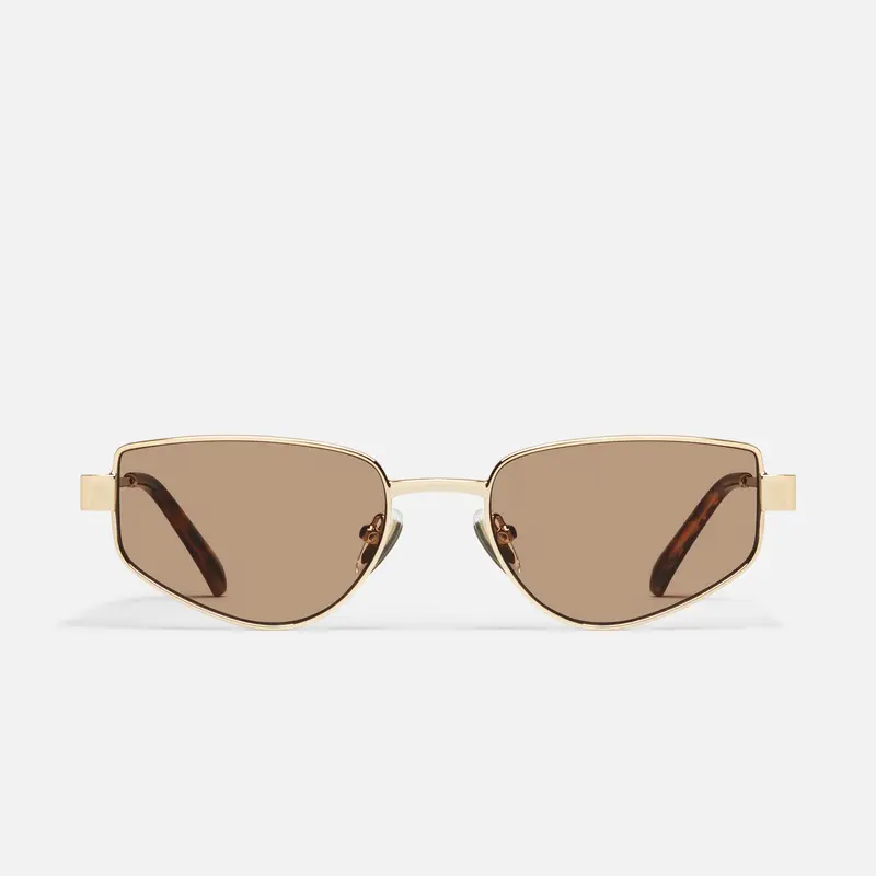 QUAY - HIT SINGLE Narrow Rectangle Geometric Metal Sunglasses with Adjustable Silicone Nose Pads and Beveled Metal Rim