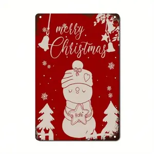 Retro Christmas Tin Wall Art Snowman Bell Metal Sign for Home Bar Garage Decor Vintage Merry Christmas Vertical Hanging Ornament