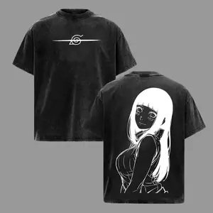 Hinata - Naruto Anime Double Printed Vintage Washed Tee Unisex Oversize Anime Manga Washed Heavyweight Cotton T-shirt, Gift For Anime Fan, Anime Lover Crewneck Tshirt Streetwear