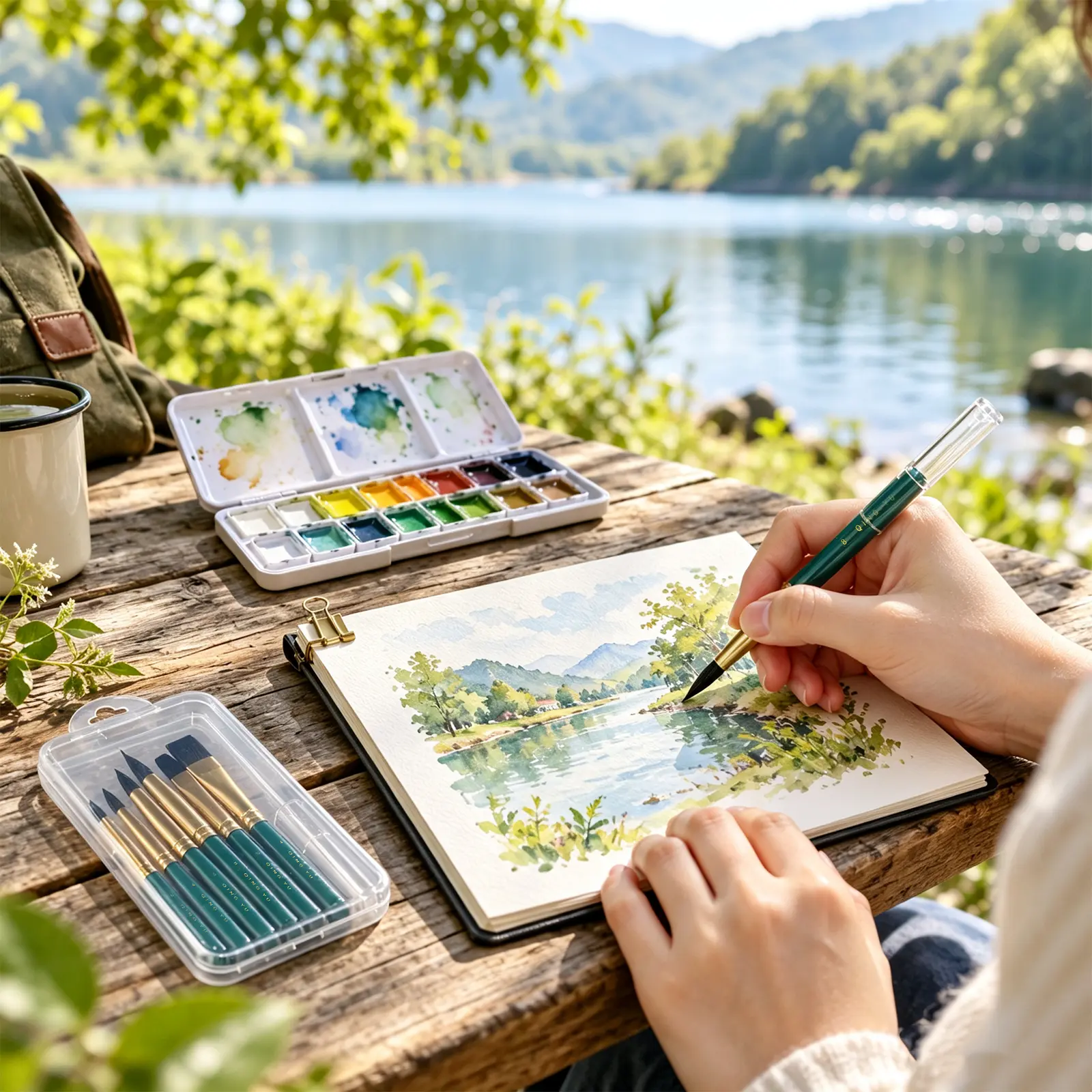 Compact 6-Piece Mini Travel Watercolor Paint Brush Set - Portable Painting Kit with Flat, Round Brushes for Watercolour, Oil Painting (Office Art Supplies for Drawing)