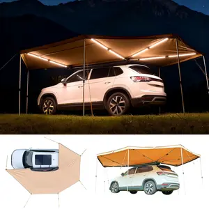 VEVOR 270 Degree Awning with Bulit-in LED Lights, 117 sq. ft Driver Side Vehicle Awning, Waterproof UV50+ Car Side Awnings, All-Weather Free-Standing Overland Awnings Car Shelter for SUV Truck Camping