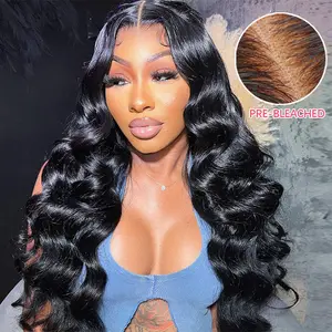 Sterly 250% Density Glueless Pre-bleached Knots Body Wave 5×5 Pre-cut Lace Human Hair Wig