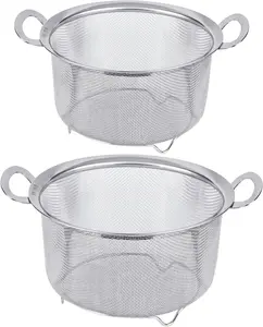 2 Pack Strainers for Kitchen, 18/8 Stainless Steel Colander with Handles, Fine Mesh Strainer for Pasta, Rice and Fruit, Sieve with Resting  to , Rinse, Steam or Cook Vegetables