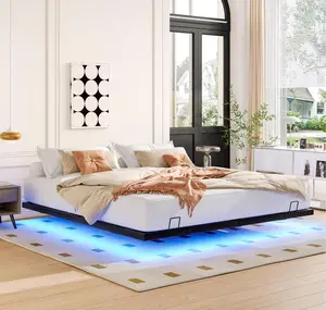 Dreamzon King Size Floating Bed Frames with LED Lights, Metal Platform Bed , Solid and Stable, Noise Free, No Box Spring Needed, Easy Assembly (King)
