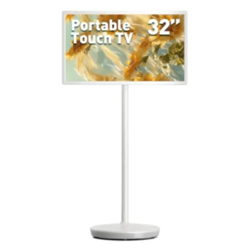 32-Inch Portable Touch Screen TV with 6GB RAM+128GB Storage, 1080P Full HD Monitor, 8-Hour Built-In Battery, Android 13 OS, G2 5 Silent Wheels, Remote Control for Living Room, Kitchen, Home Office, 6 To 9 Hours