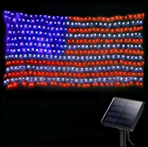 echosari Solar American Flag Lights Outdoor,420 LEDs American Flag Net Lights 6.5ft x 3.28ft Super Bright,Memorial Day Decorations of The United States for Independence/National/Memorial Day,July 4th Waterproof solar lights outdoor