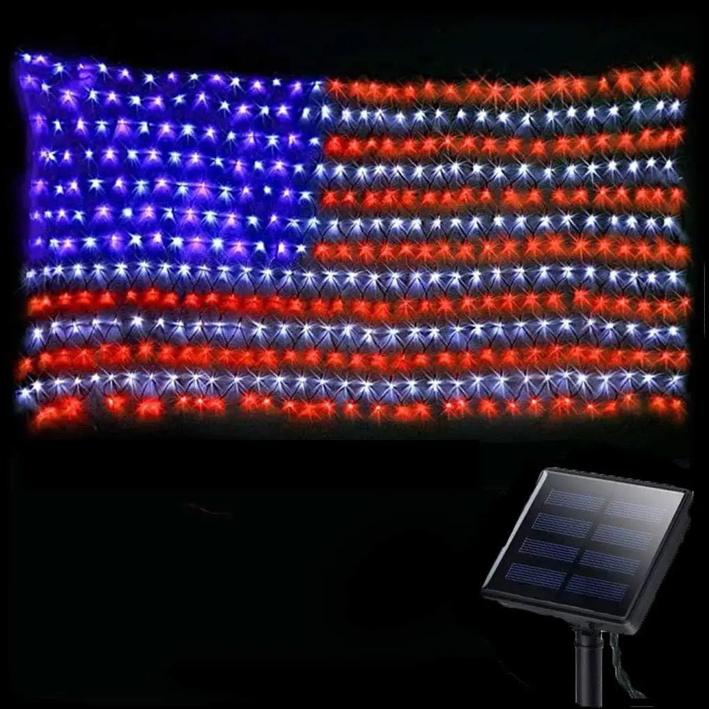 echosari Solar American Flag Lights Outdoor,420 LEDs American Flag Net Lights 6.5ft x 3.28ft Super Bright,Memorial Day Decorations of The United State