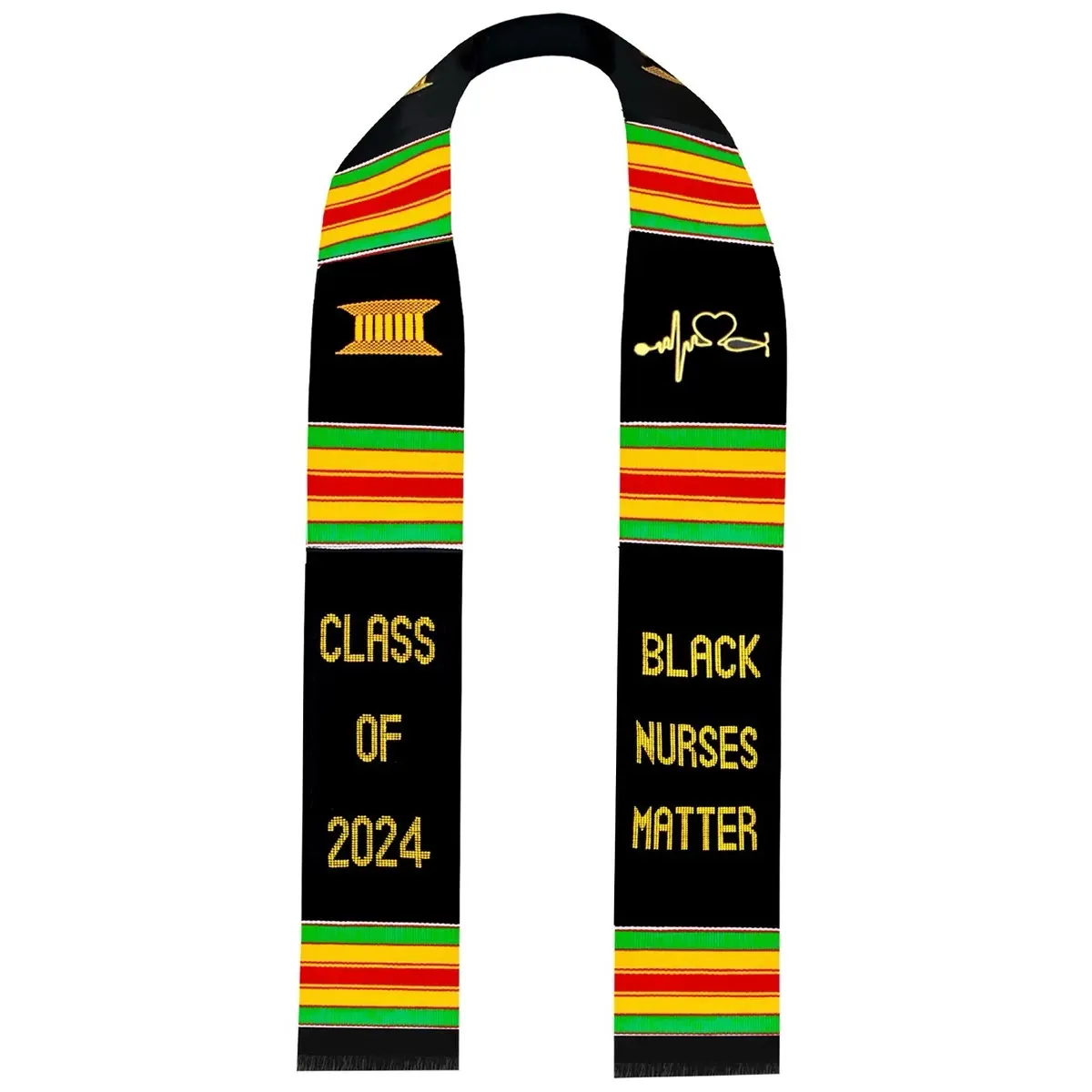 Ovaltag Black Nurses Matter Class of 2024 with stethoscope Heartbeat Custom Graduation stole/ College Kente Sash 2024