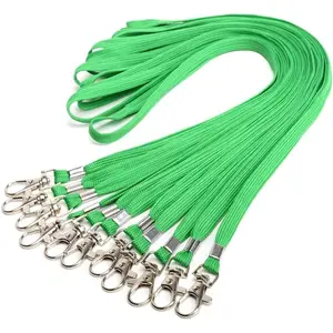 Lanyards 10 count Bulk Lanyard for Id Badges Flat Lanyard with Badge Clip Swivel Hook (10, Green)
