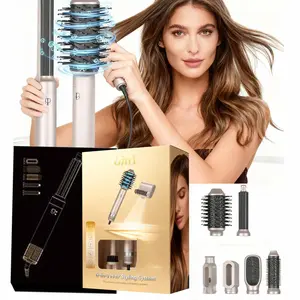 6 in ONE Blow Dryer Brush, Curling Wand Hair Styling Tools Set, Ionic Hot Air Hair Dryer, Massage Oval Hair Dryer, Left&Right Hair Curlers