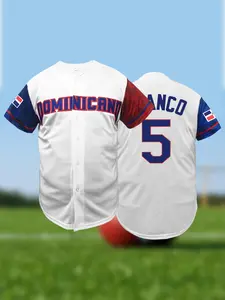 Men Women Baseball Jersey Dominicana #5 Embroidered Baseball Shirt with Flag Patch Short Sleeve Fan Jersey
